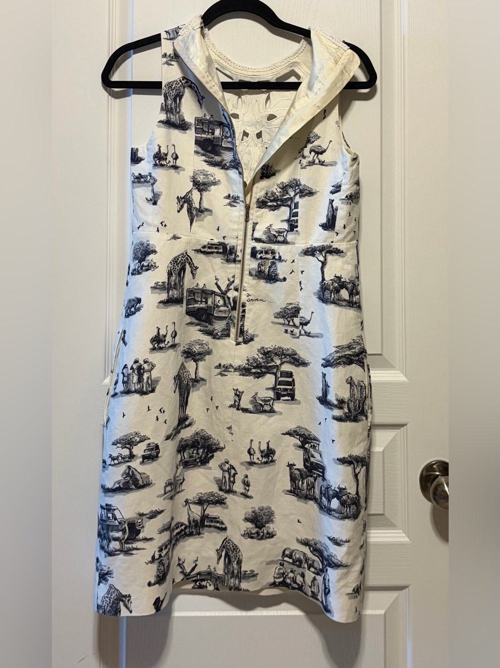 Carven Cream and Black Printed Dress